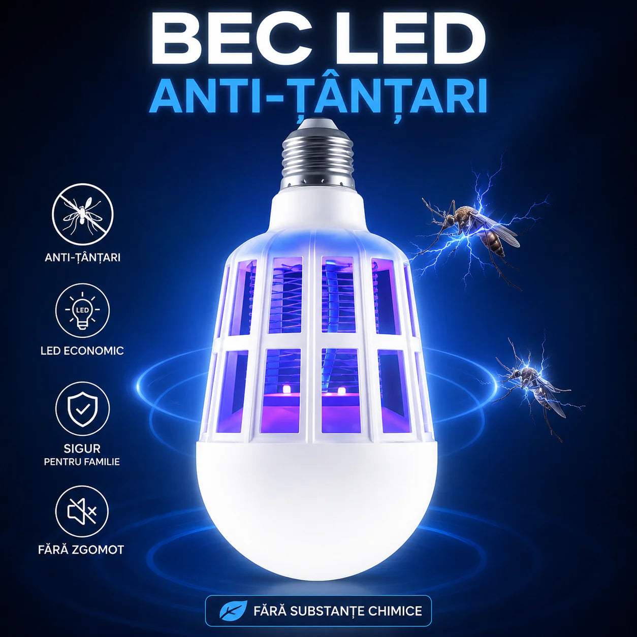 Set 2 x Bec LED Anti-Insecte cu Lampa UV
