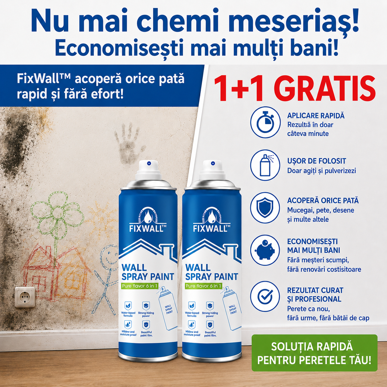 Spray Pentru Vopsirea Pereților FixWall™ 1+1 GRATIS