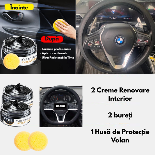 Kit 2 Creme Dressing Interior Auto + Husă Protecție Volan